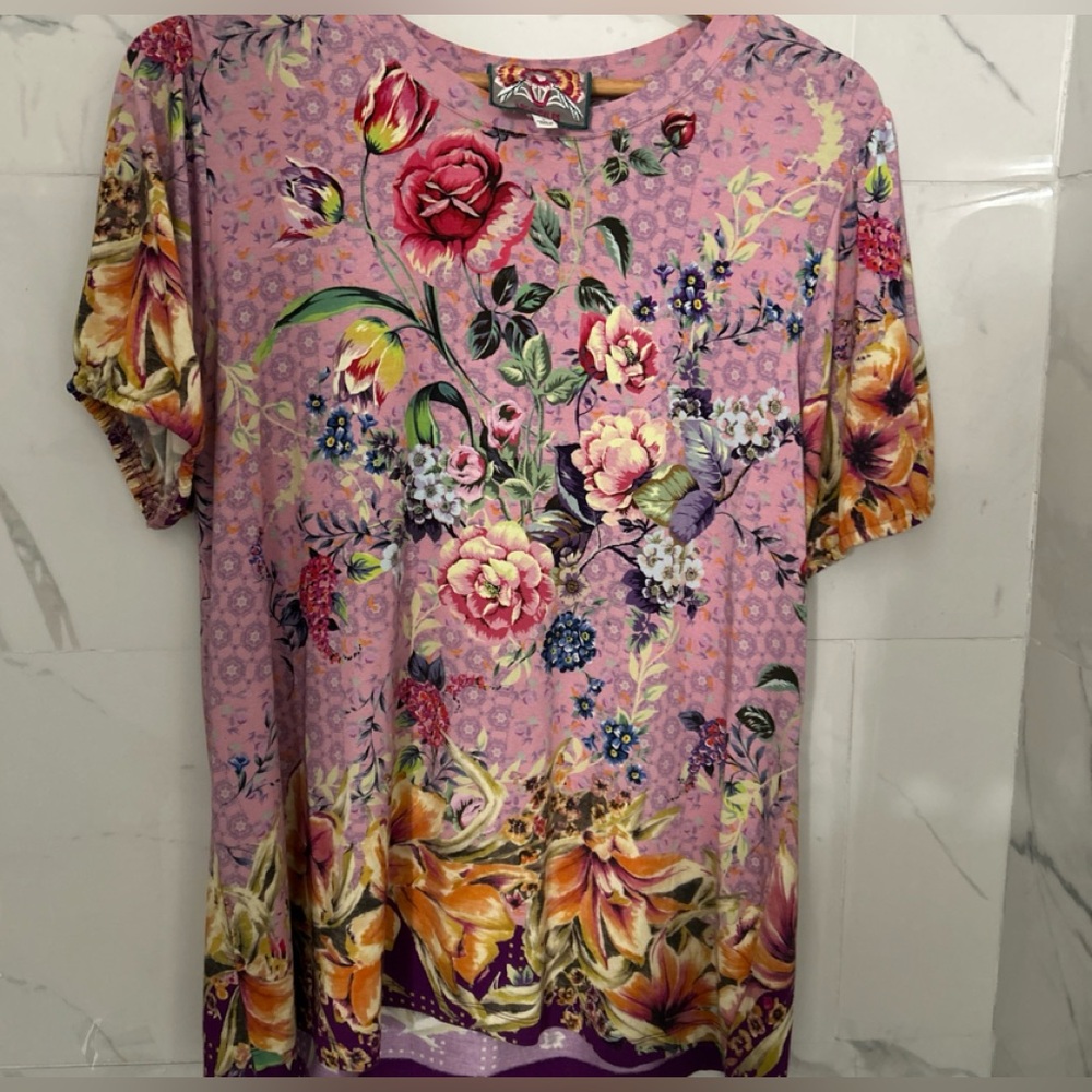 Johnny was topiary puff short sleeves knit tee Sz large - Picture 3 of 10